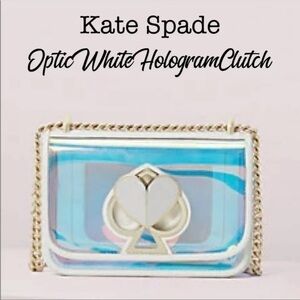 Kate Spade Nicola Optic White Hologram Iridescent Turnlock Clutch Crossbody Bag